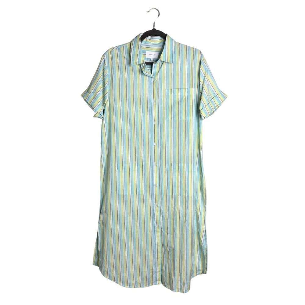 NWOT Current/Elliott Stripe Lightweight Button Front Shirt Dress Midi Collared S